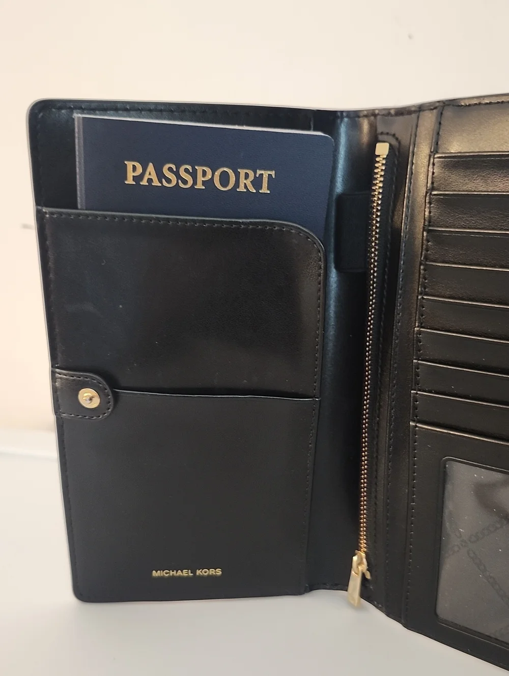 Michael Kors Large Bifold Passport Wallet w/Free MK Bag Charm